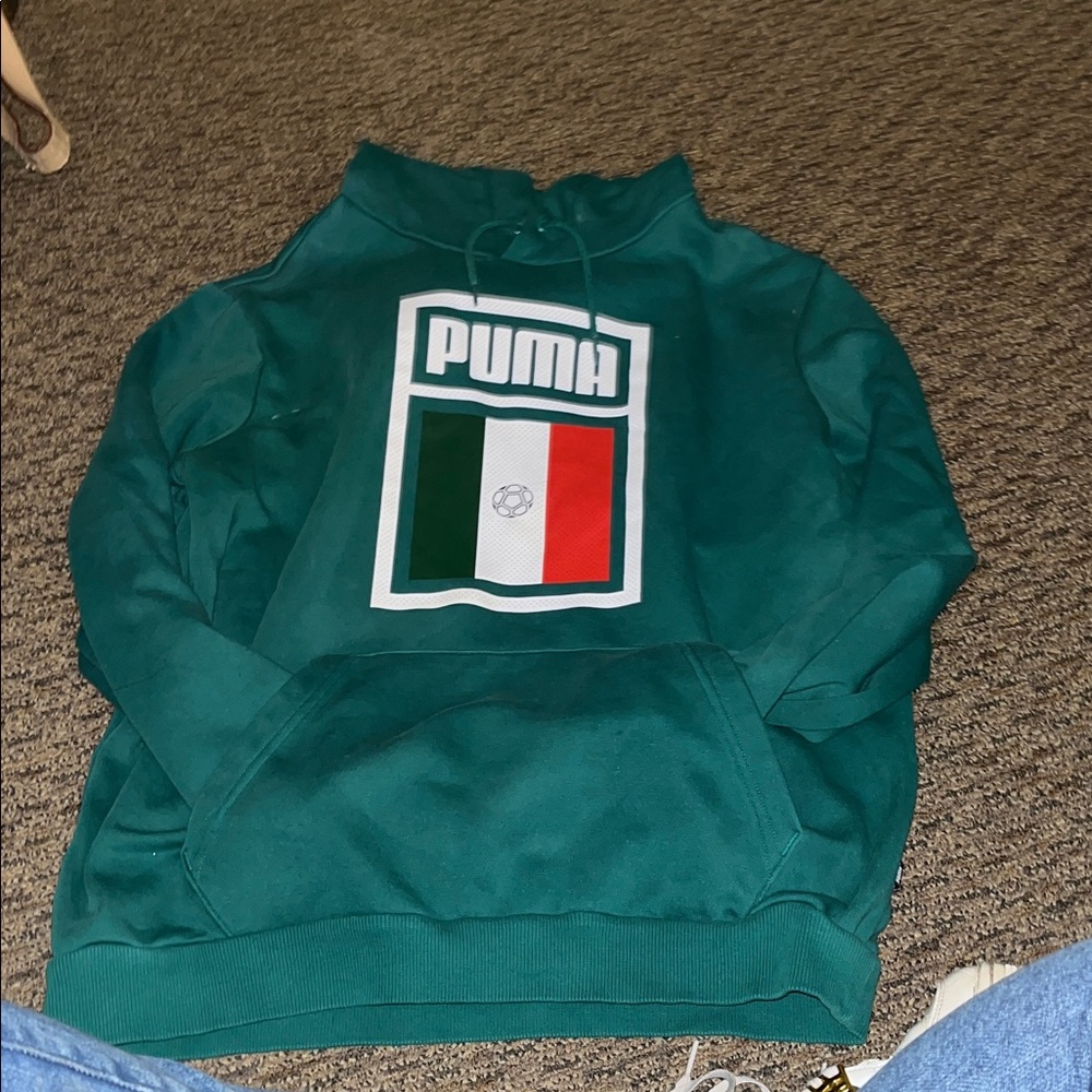 Puma Teal Hoodie with Flag Design